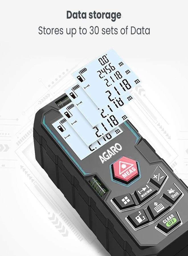AGARO LDM100 Laser Distance Meter, Up to 100 Meters Range, Continous Measurement, Distance, Volume & Area Measurement, Pythagorean Mode, 30 Memories, 2 Bubble Levels,M/In/Ft Unit, Backlit Display - Image 4